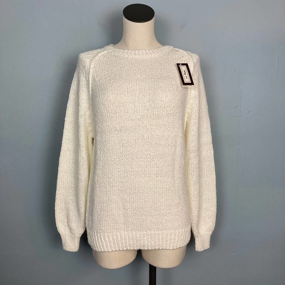 VINTAGE 80s NWT Le Moda Chunky Knit Crewneck Sweater Women's Size L Cream Raglan - Picture 1 of 10